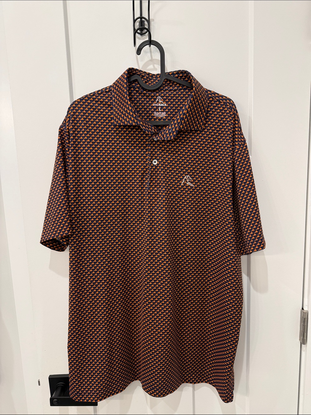 Rhoback Men's Polo Virginia Print- Navy & Orange